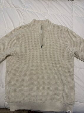 Men's Cream Half-Zip Waffle Knit Sweater
